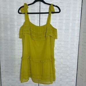 Tobi Yellow Lined Ruffled Tiered Tie Straps Shift Slip Dress Size Large